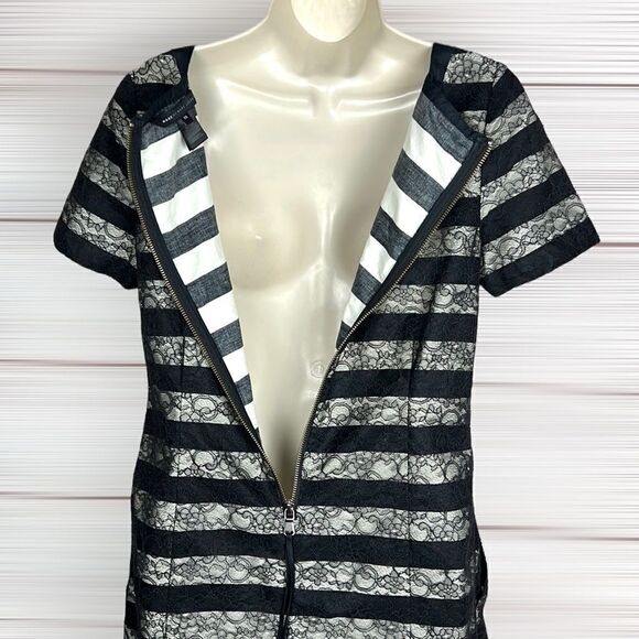 Marc by Marc Jacobs Lucienne Mini Dress Black & White Striped Laces - Picture 10 of 14